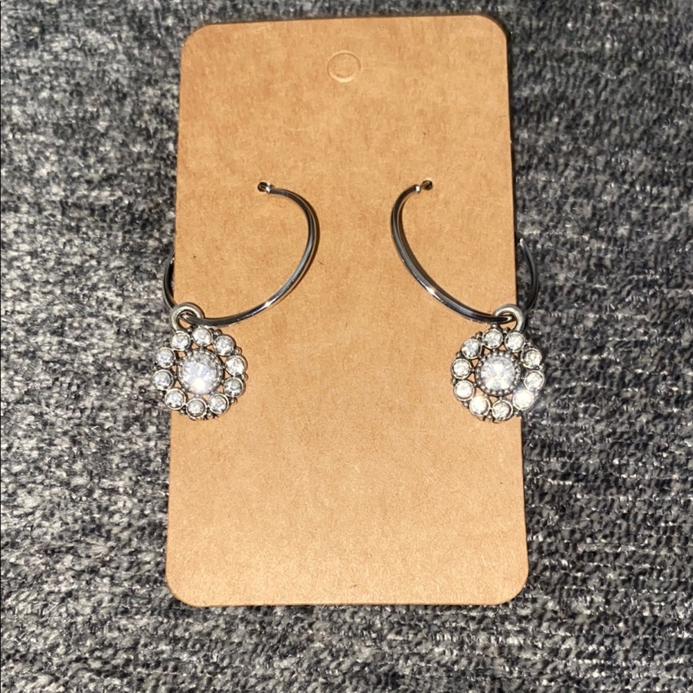 Elegant Silver Hoop Earrings with Crystal Accents
